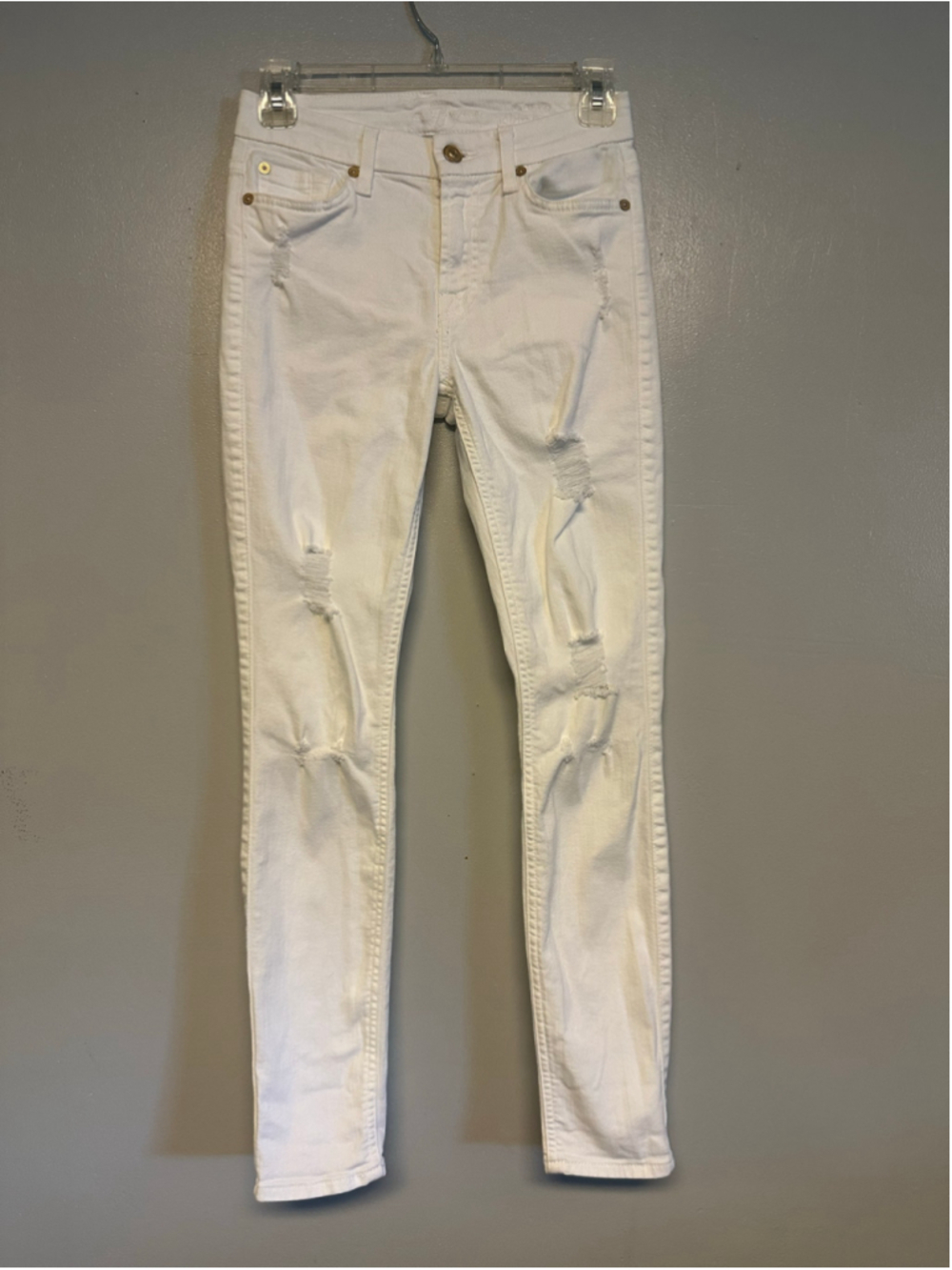 7 For All Mankind White Distressed Skinny Jeans High Rise Women’s Size 24